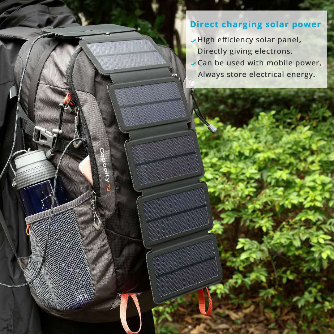 Portable Folding 10W Solar Panels Charger 5V 2.1A USB Output Solar Cells for Cellphones Outdoors by Lerranc