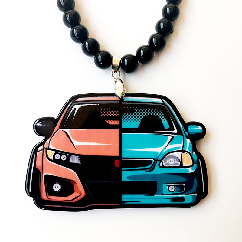 Yellow Japanese Texi Racing Car Model Trunk Badge Double Sides Printed Pendant Rearview Mirror JDM Ornament Fashion Accessory