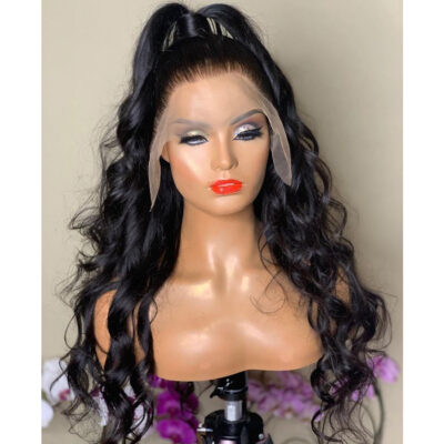 Wig Natural Transition Wig Black Big Wave Chemical Fiber Front Lace Long Curly Hair High Temperature Silk Headgear