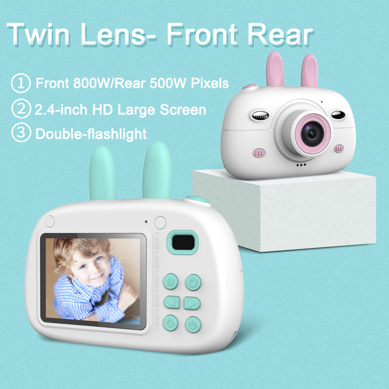 New Children’s Camera Rabbit Ears Cartoon Mini Small SLR HD Screen Dual Lens Digital Camera Gift For Children