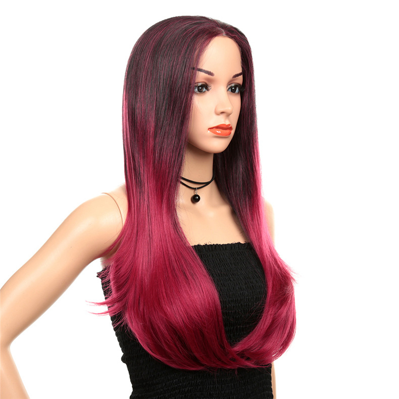 European and American Style Long Curly Wig: Synthetic Fiber Front Lace Wig with Mixed Colors, Stylish Lace Front Design