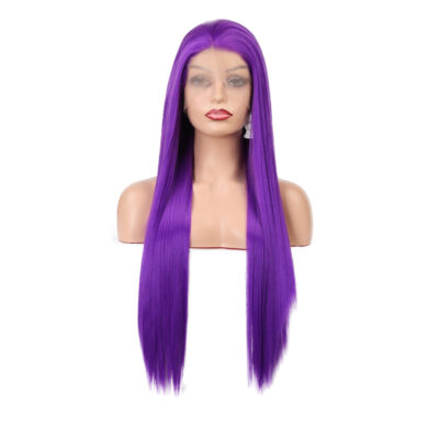 Natural Transition Wig Purple Chemical Fiber Front Lace Long Straight Hair Matte High Temperature Silk Headgear