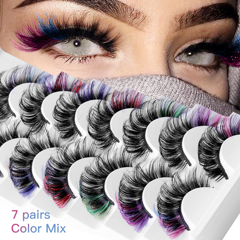 7 Pairs Of Colorful Fried Eyelashes Multi-Layer Thick Cross Mink Hair Imitation Colors