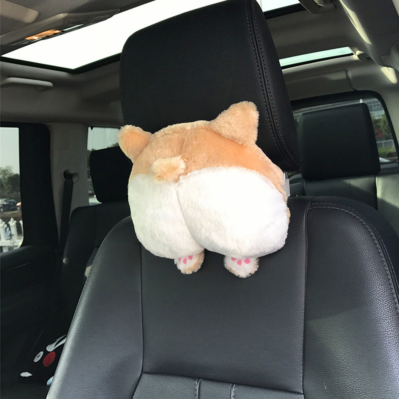 New Universal Car Neck Pillow Headrest Seat Cute Soft Corgi Butt Shape Pillows