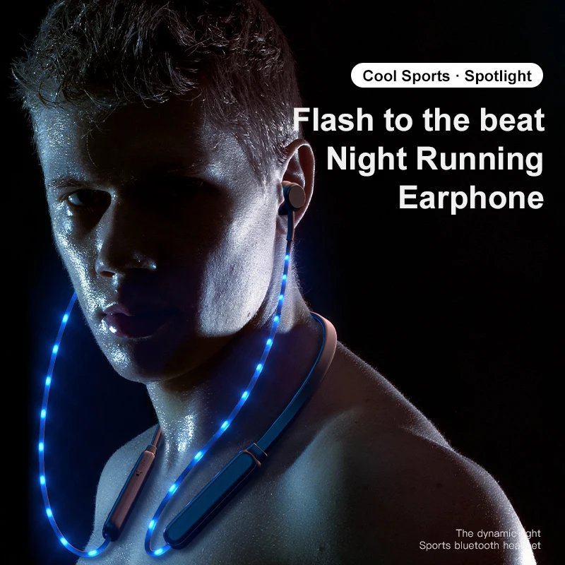 New wireless Bluetooth 5.0 neck style cool glow headphones with microphone sports game headphones noise reduction stereo headset