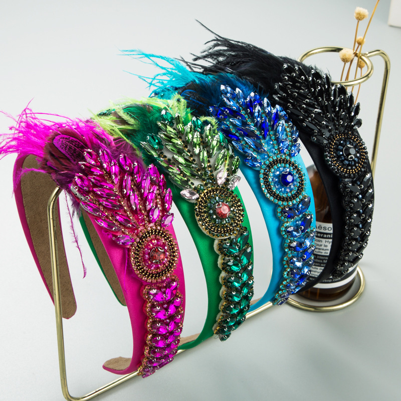 Hairband New Fashion Trend Personality Feather Inlaid Colored Glass Diamond Hair Accessories Temperament Head Accessories