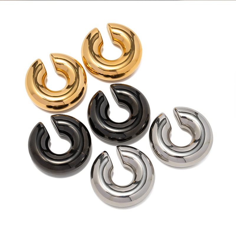 18k Gold Color Stainless Steel Ear Cuffls Hoop Earrings