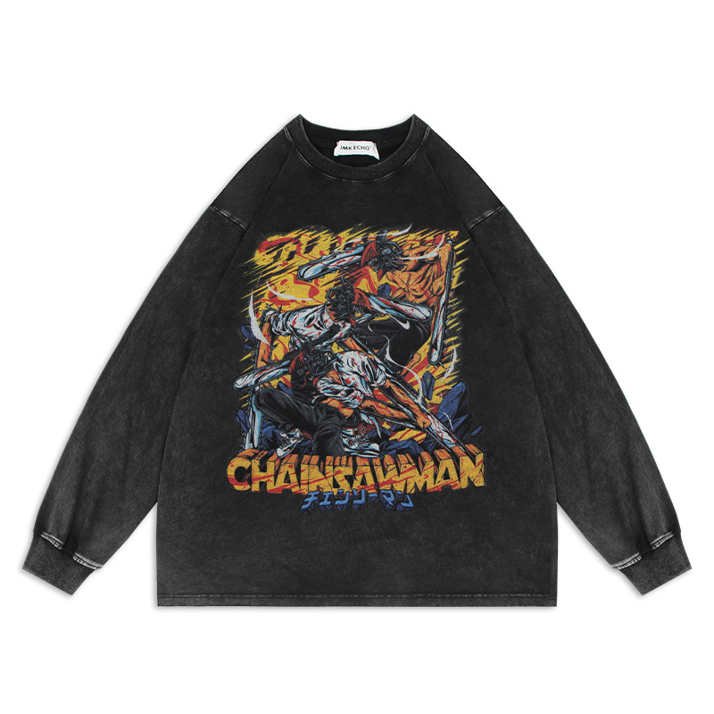 Chainsaw Man Anime Washed Old Sweater Electric Magima Oversize American High Street Cartoon Top