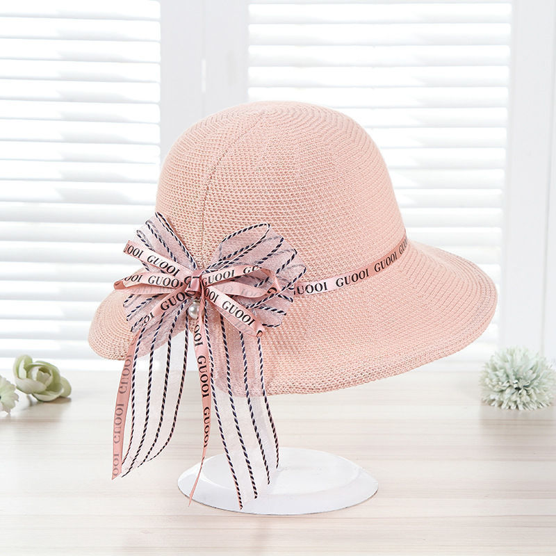 New Boutique Pearl Bow Hat Female Beauty Goddess Travel Resort Must-Have Sun Hat