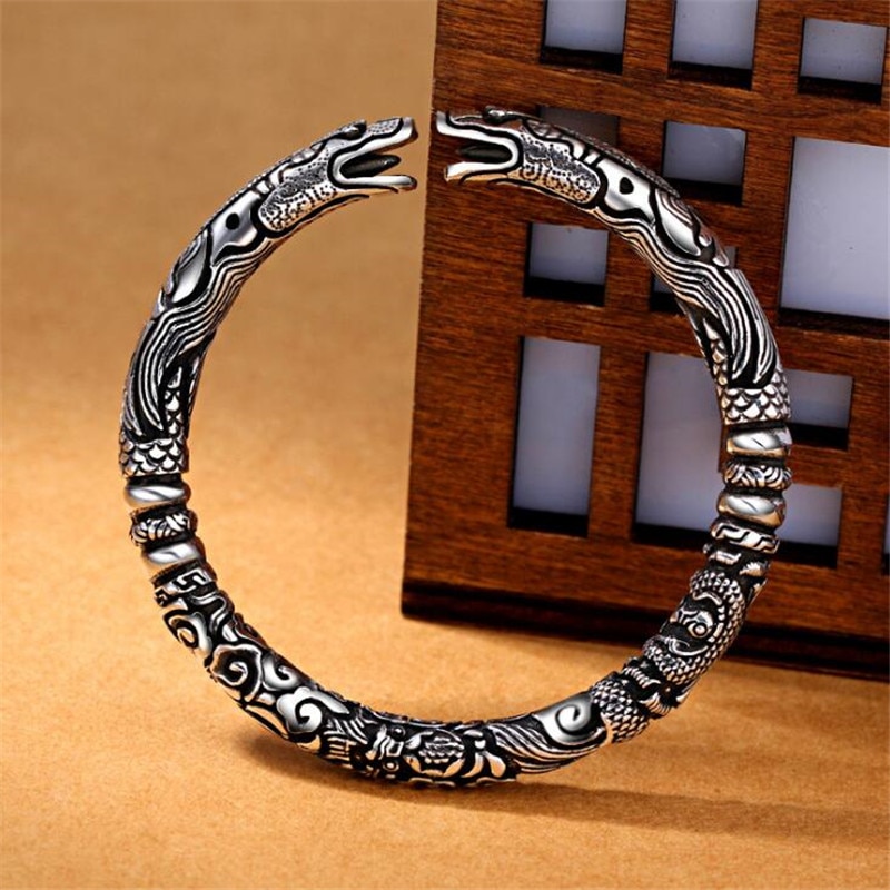 Vintage Punk Silver 925 Jewelry Fashion Hyperbole Rock Snake Head Pattern 925 Thai silver Bracelets & Bangles For Men