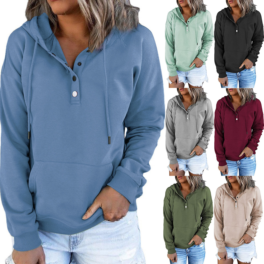 Women’s Autumn and Winter New Long Sleeve Loose Casual Hooded Drawstring Pocket Sweater