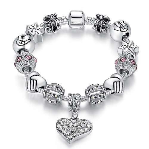 Women Bracelet 925 Unique Silver Crystal Charm Bracelet for Women DIY Beads Bracelets & Bangles Jewelry