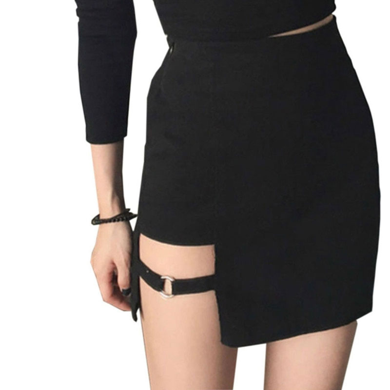 Sexy Ladies Asymmetrical Skirt High Waist Gothic Punk Dance Clubwear Short Mini Bodycon Skirts Black