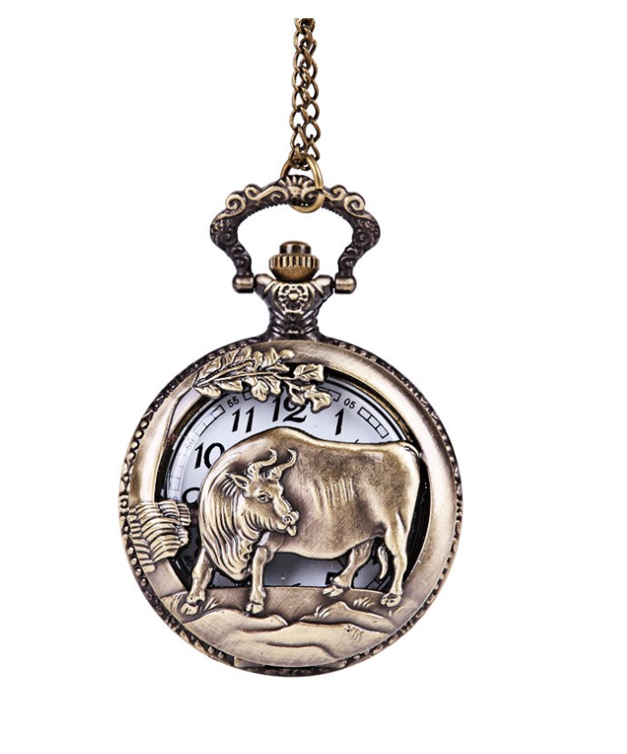 Large bronze thin chain Chinese zodiac classic retro pocket watch Chinese zodiac hollow pocket watch