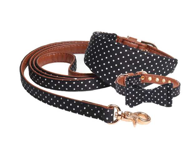 Dot Small Dog Collar Bandana Soft Leather Dog Leash Cute Bow Cat Collar Pet Teacup Chihuahua Collar Leash Lead