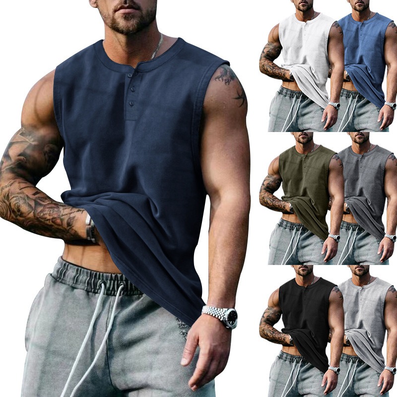 Summer Mens Youth Sports Basketball Tank Top Large Round Neck Button up Sleeveless T shirt Mens Sweetheart