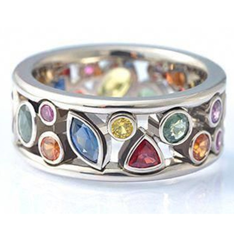 Fashionable geometric pattern hollowed out with diamond multi-color ring for women