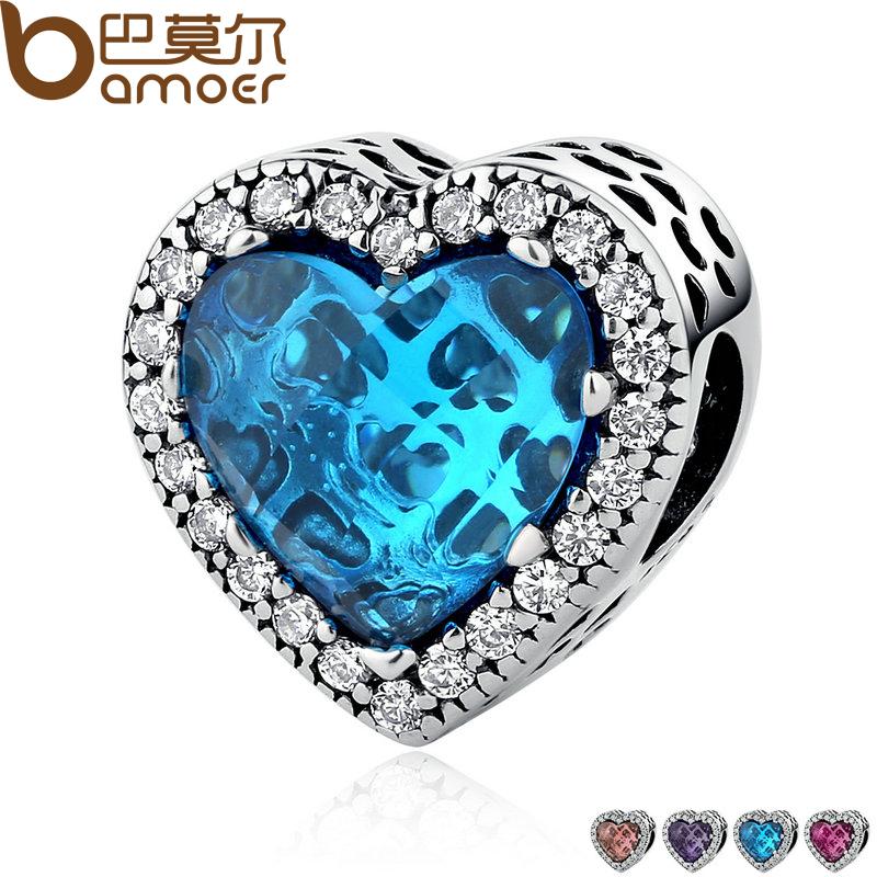 BAMOER 925 Sterling Silver Jewelry Radiant Hearts Beads Charms Fit Bracelets PSC054