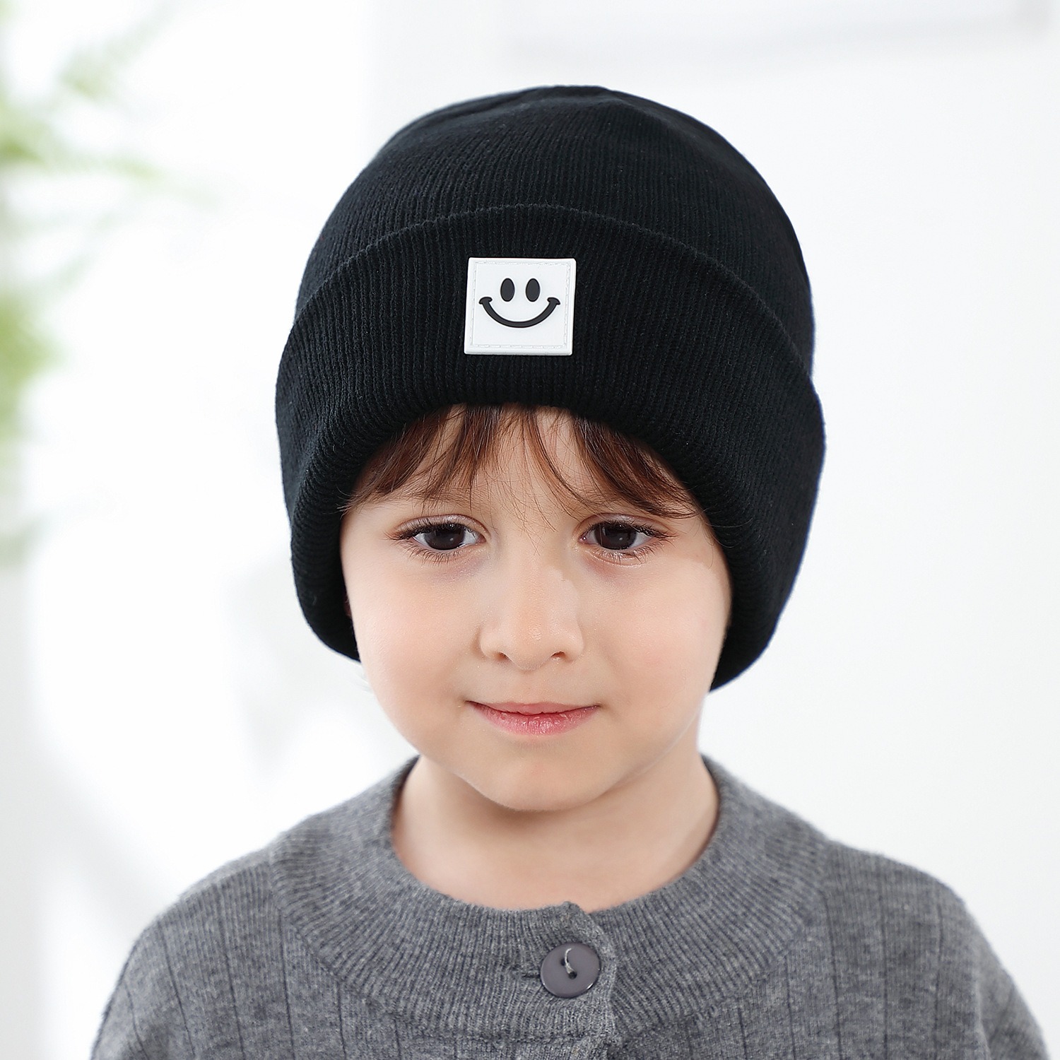 Baby Knitted Hat Fashion Versatile Woolen Hat Lovely Smiley Face Pattern Pullover Hat Autumn and Winter Hat Kids’ Hat