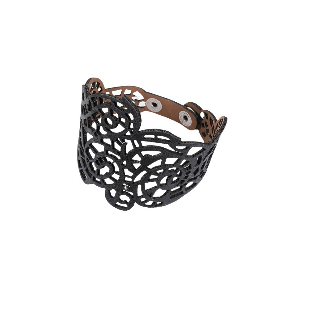 Cross border hot selling punk style hollowed out leather bracelet with male and female personality, niche design, creativity, and high-end feel bracelets