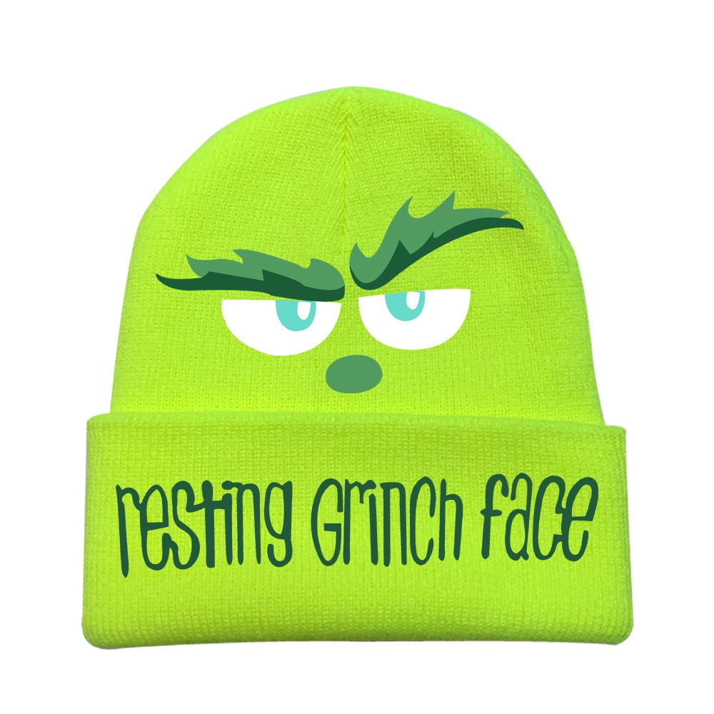 Christmas New Thread Wool Hat Knitting Hat Winter Printing Green Hair Strange Grinch Hat