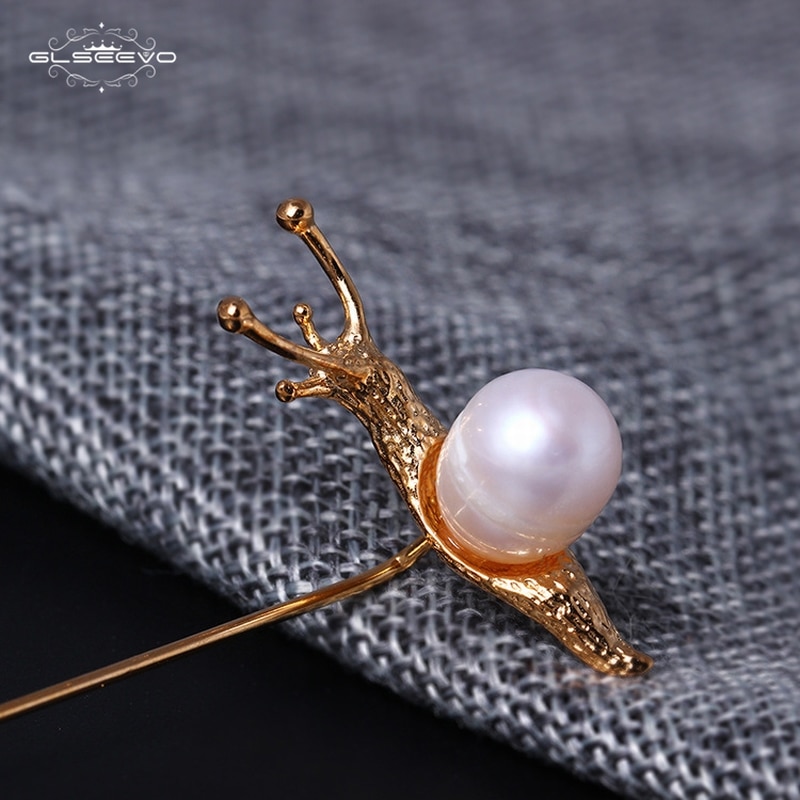 GLSEEVO Snail Pearl Brooch Gift For Daughter Woman Cute Inset Brooches Bijoux Argent 925 Massif Handmade Jewellery Broche