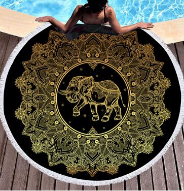 Bedding 3D printing Golden elephant Round Bohemian Beach towel home textile  Beach Towel Tapestry Blanket