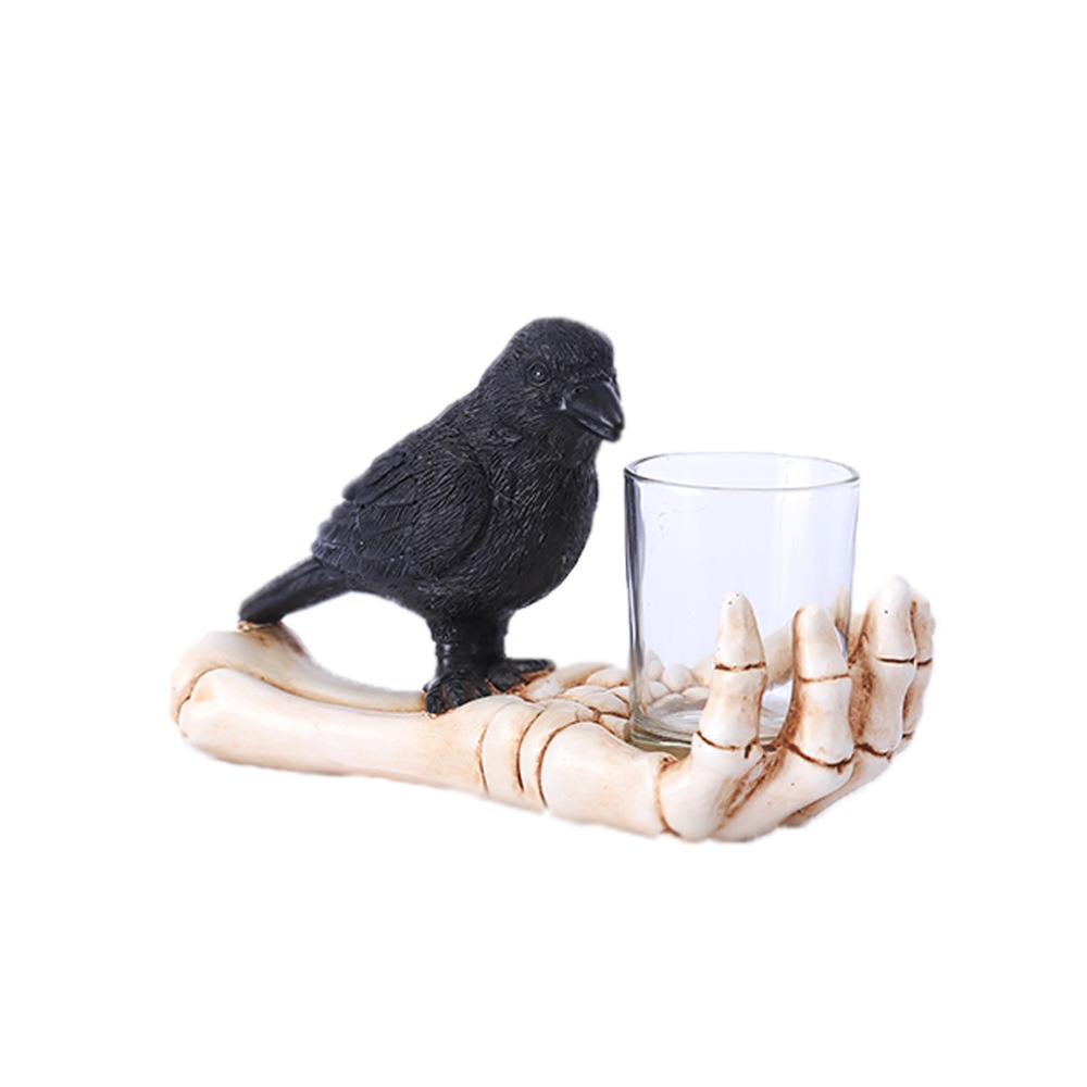 Ghost hands holding crows to drink water resin candle cup ornament