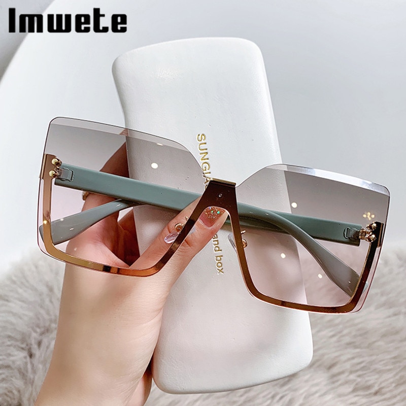 Gradient Rimless Square Sunglasses Women Luxury Brand Desiginer Vintage Green Pink Sun Glasses Ladies Shades Eyewear