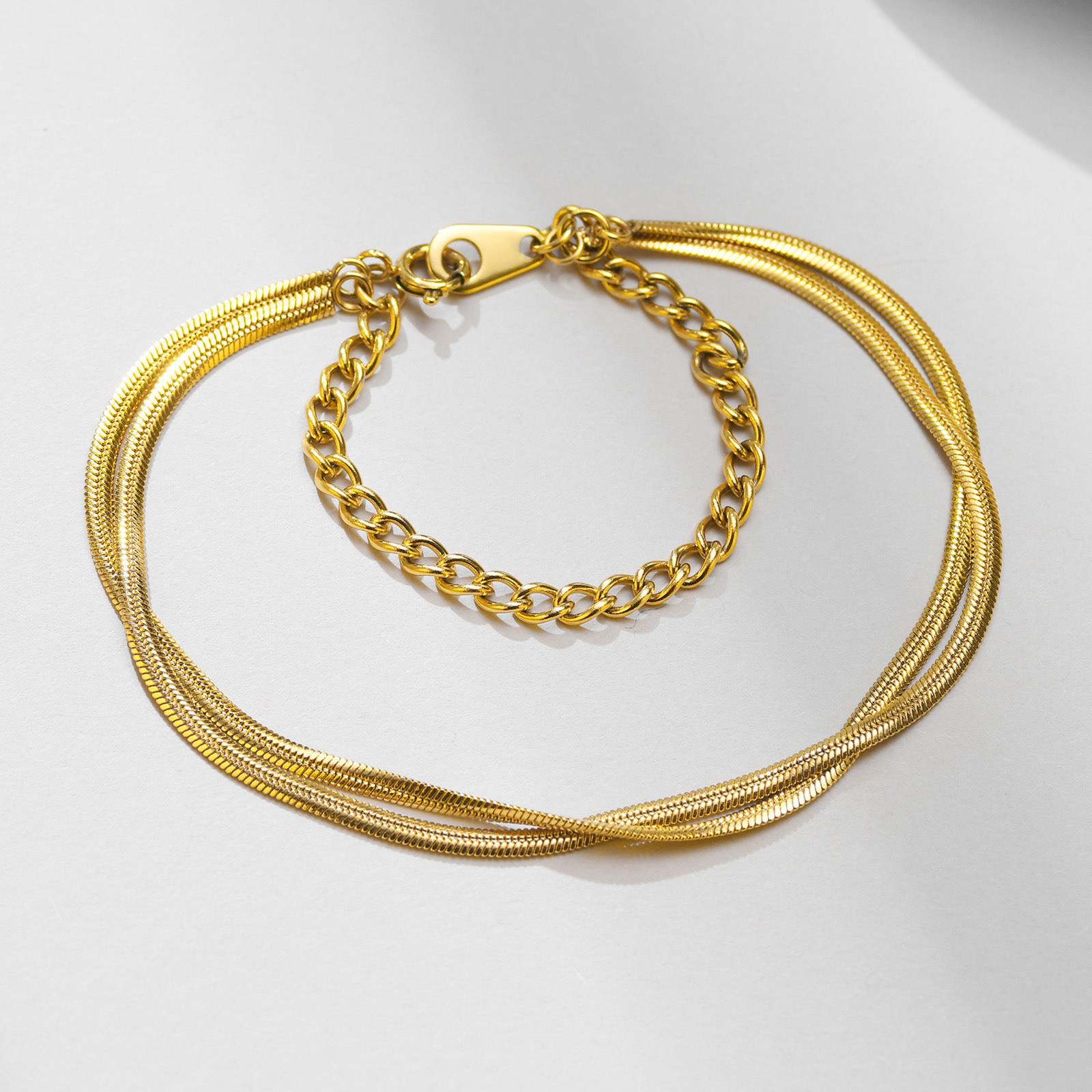 Stainless Steel Double Layer Flat Snake Chain Bracelet Gold Female Personality Simple Accessories Jewelry