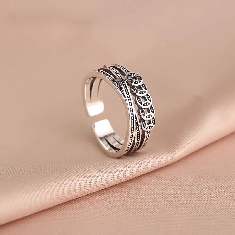 Five Emperors Money Kingdom Trendy Niche Design Retro Finger Ring Coin Open Ring Lucky Fortune