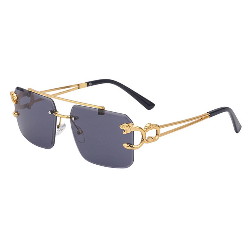 New Vintage Frameless Trimmed Metal Sunglasses for Men and Women Steampunk Personalized Gold Tiger Head Sunglasses