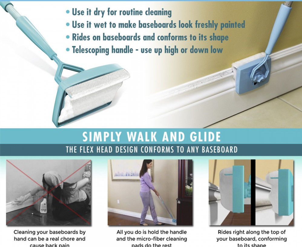 Arrivals Buddy  Baseboard Buddy Simply Walk And Glide Extendable Microfiber Home Kitchen Multi-Use Clean Duster Tool