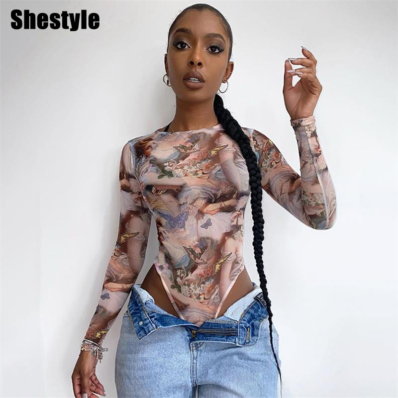 Shestyle Butterfly Angel Printed Bodysuits Women