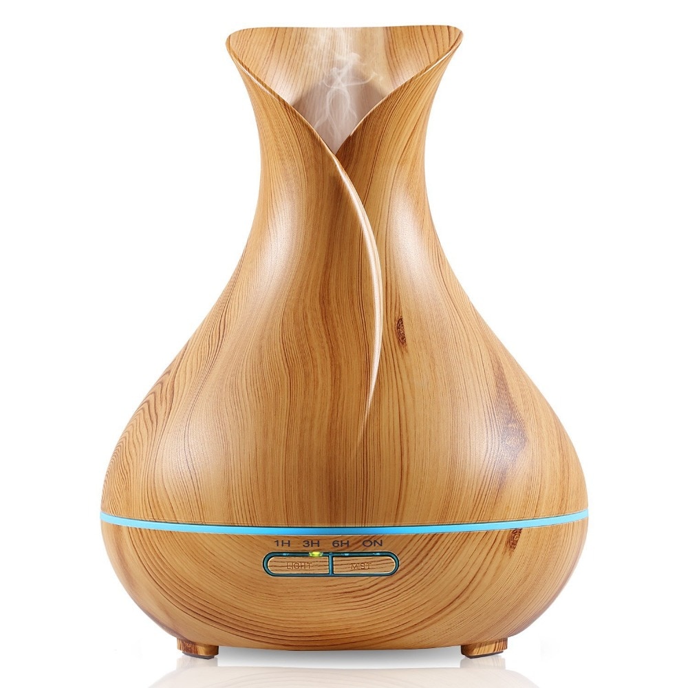 Ultrasonic Humidifier Tulip Vase Style 14W 400ML Wood Grain Cool-Mist Aromatherapy Essential Oil Diffuser