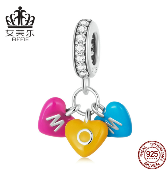 Avelle Sterling Silver S925 Love Skittles Beaded Bracelet Color Drop Oil Zircon Heart Beads