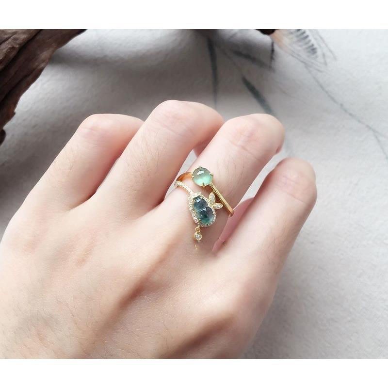 Imitation Of Natural Jade Zucchini Ring New S925 Silver-Plated Fine Women’s Open Ring Temperament Model