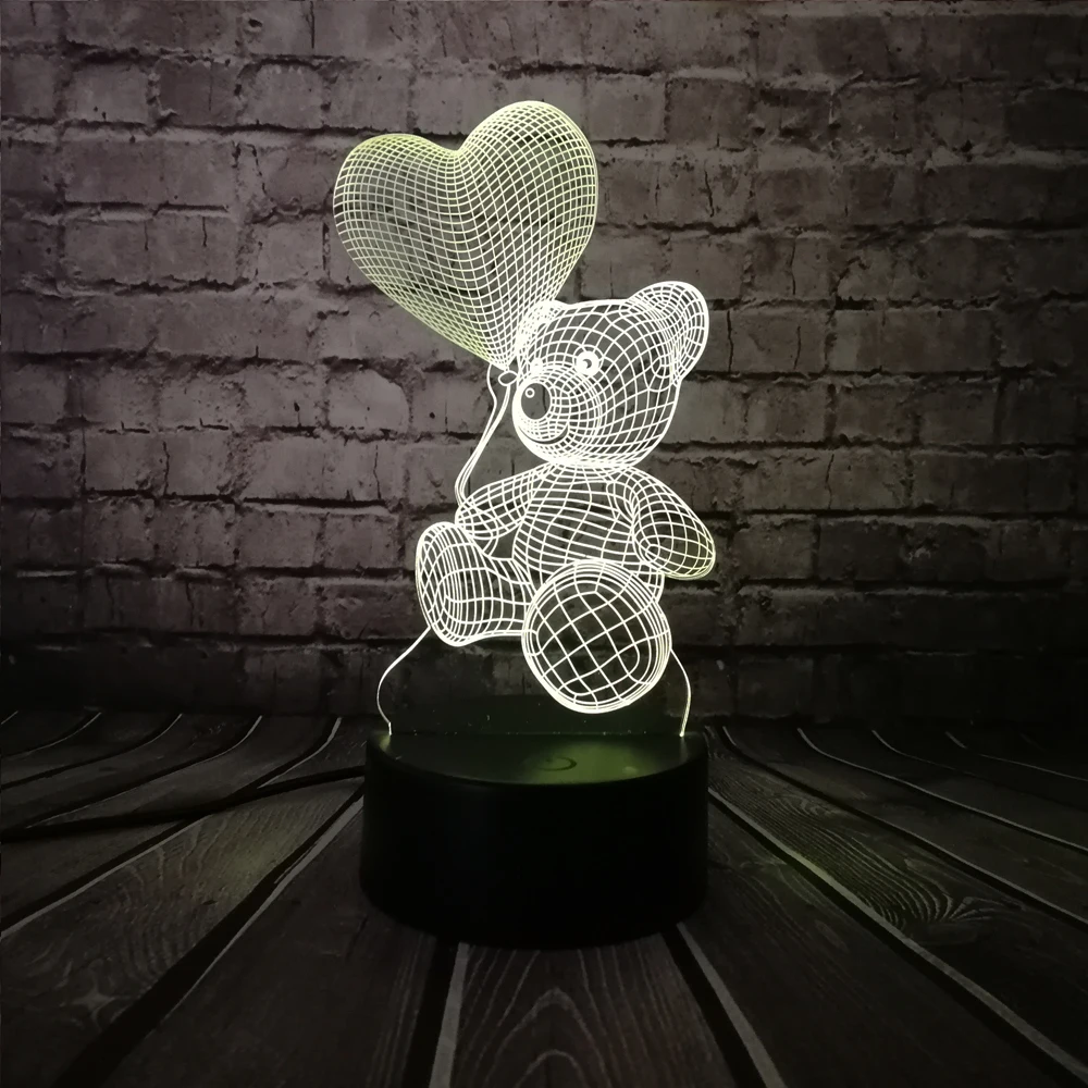 Baby Teddy Bear Hold Love Heart Balloon 3D USB LED Lamp Table Night Light Home Room Decor Kids Toy Christmas Gift Beside