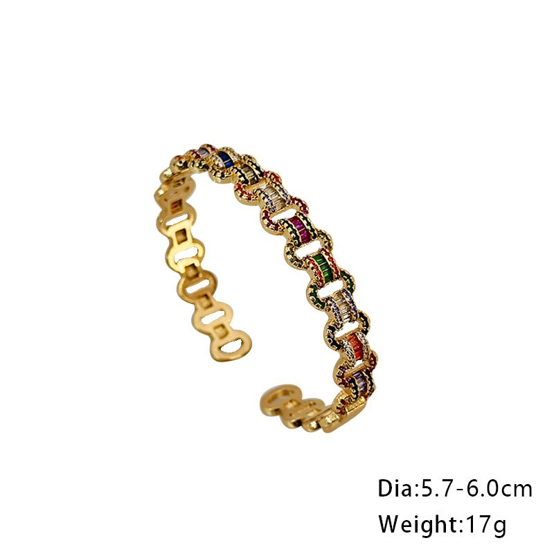 Fashionable full set colored zircon opening bracelet for women’s copper plated bracelet