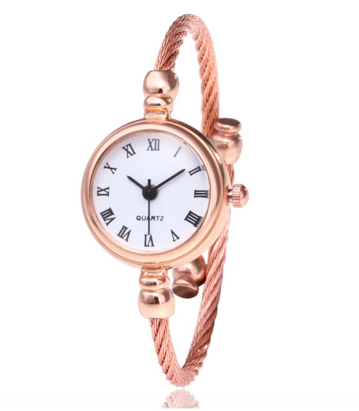 Women’s Watches Bracelet Style Opening Simple Retro Art Fashion Watches Women’s Fashion Quartz Watch Relogio Feminino（Rose gold belt）