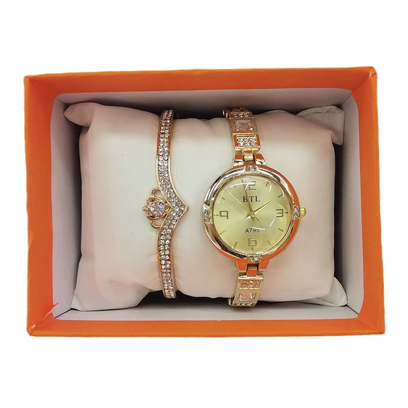 2 Piece Set New Women’s Chain Watch Bracelet Gift Set Temperament Diamond Embedding Fashion Women’s Watch