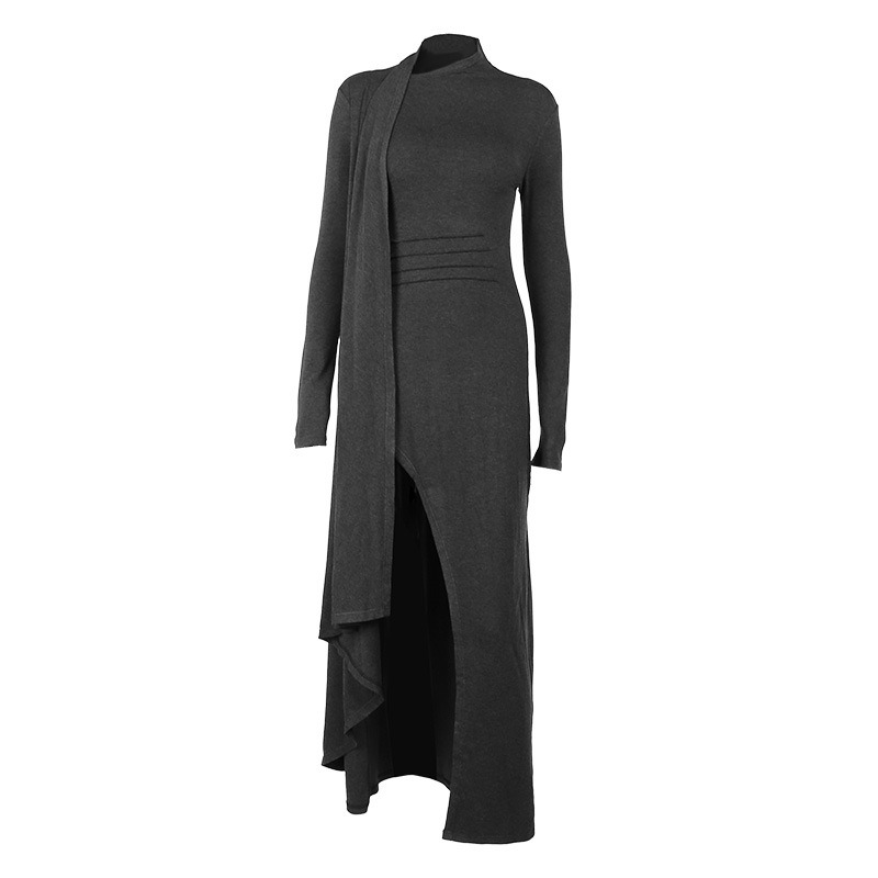 Long-sleeved sexy slit Kendou same style slim dress ins European and American autumn hot girl long dress