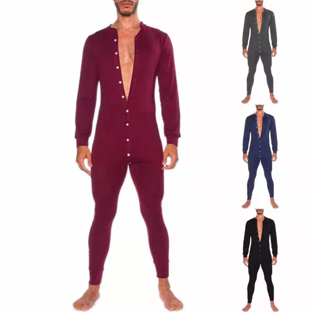 Men’s casual fashion slim fit open button jumpsuit