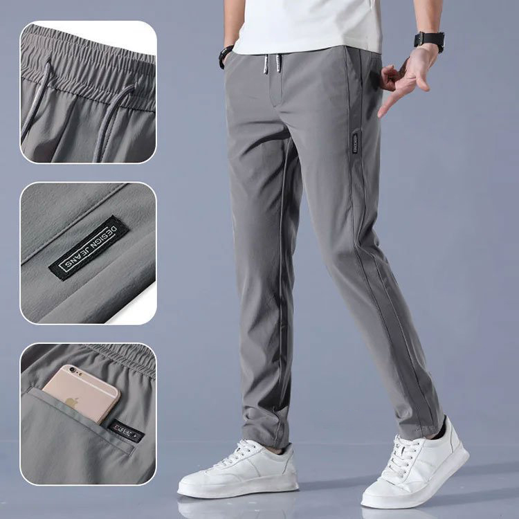 Casual Ice Silk Pants Men’s Korean Version Large Fashion Trend Stretch Breathable Straight Leg Pants