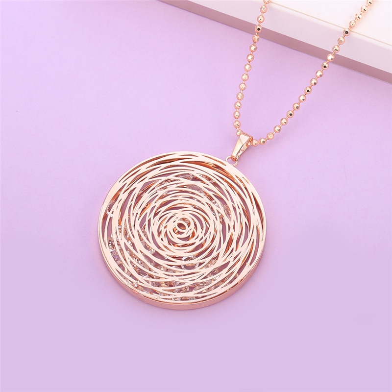 Hollow Flower Pendant Necklace Sweater Long Sweater Jewelry Geometric Crystal Necklace