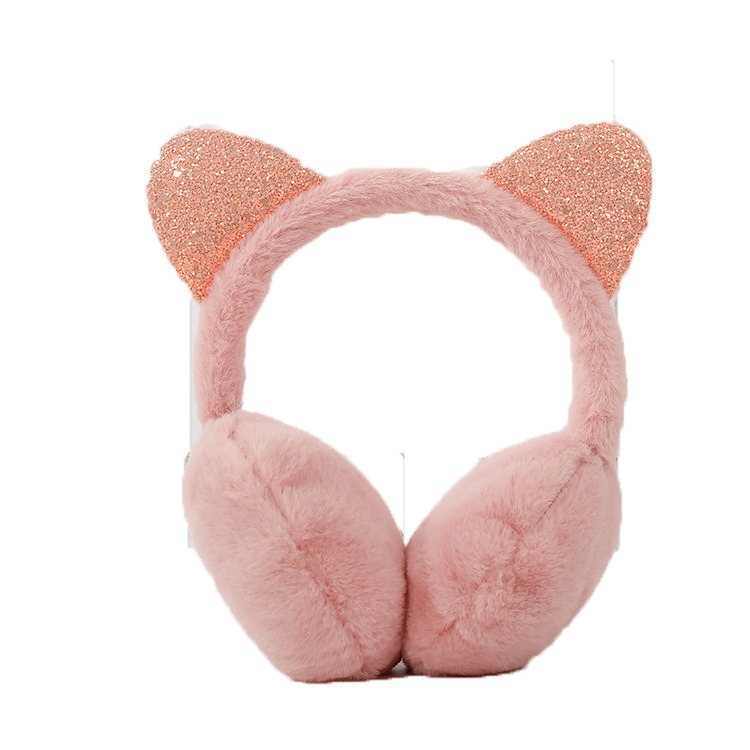 Creative new sequins Cat’s ears (Steamed cat-ear shaped bread) plush children’s warm earmuffs winter cold proof student earmuffs ear warmers