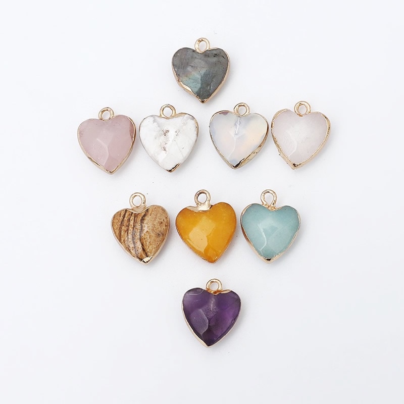 Women Jewelry  12.5mm Small Lovely Heart Pendant Labradorit Aventurine Opal Rose Crystal Quartz Stone Pendant DIY for Necklace