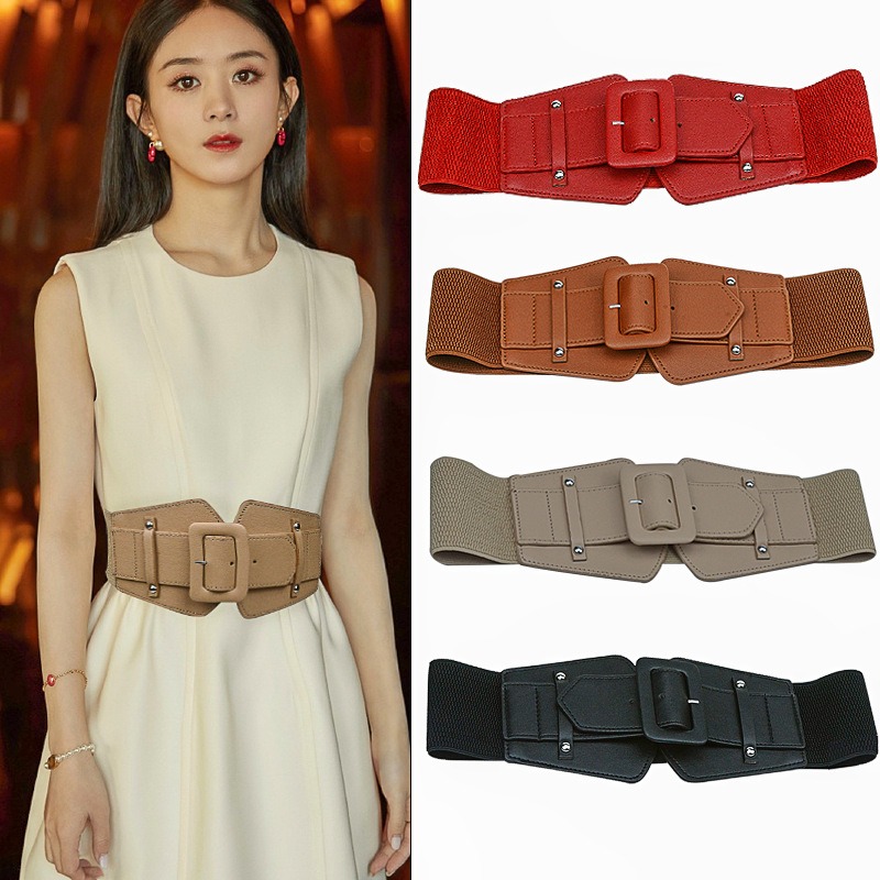 Women’s bag buckle elastic belt waist cover versatile dress coat elastic belt