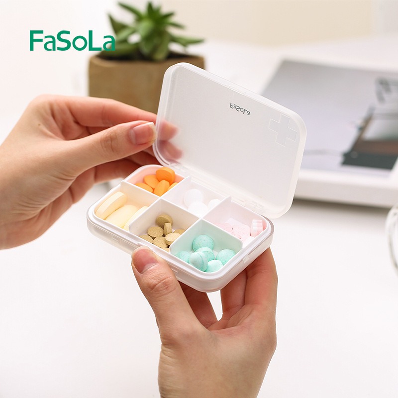 FaSoLa Simple Mini Six-Compartment Pill Box Sealed Moisture-Proof Compartmentalized Pills With Storage Box