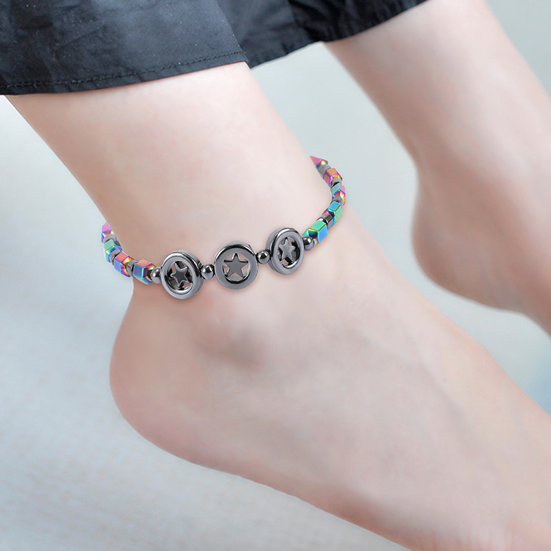 New Black Gallstone Ladies Elastic Anklet European And American Popular Circle Circle Hand-Beaded Anklet